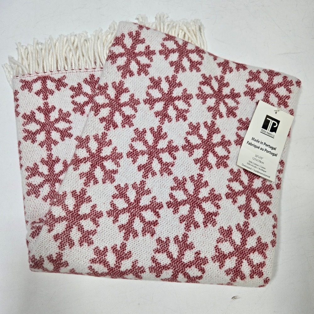 Texteis Penedo Throw Blanket 50x70 Red Snowflake Holiday Woven Portugal NEW
